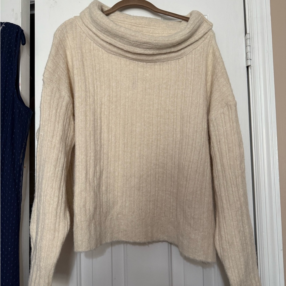 12th Tribe Off-the-Shoulder Beige Sweater - Picture 2 of 7